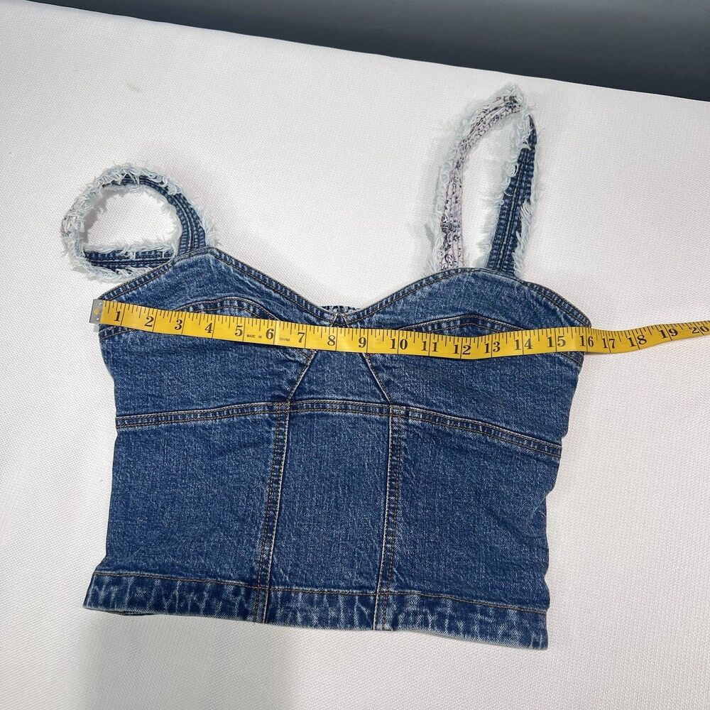Anthropologie Pilcro Denim Tank Top Womens Size 6 Blue Cropped Smocked Festival - Picture 9 of 15